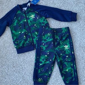 Adidas baby tracksuit. Green and blue camo print. 9 - 12 months. NWT